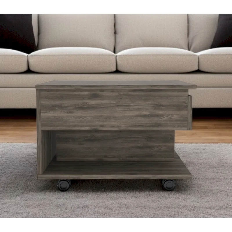 Brown Wood Lift Top Coffee Table with Drawer, 1-Person