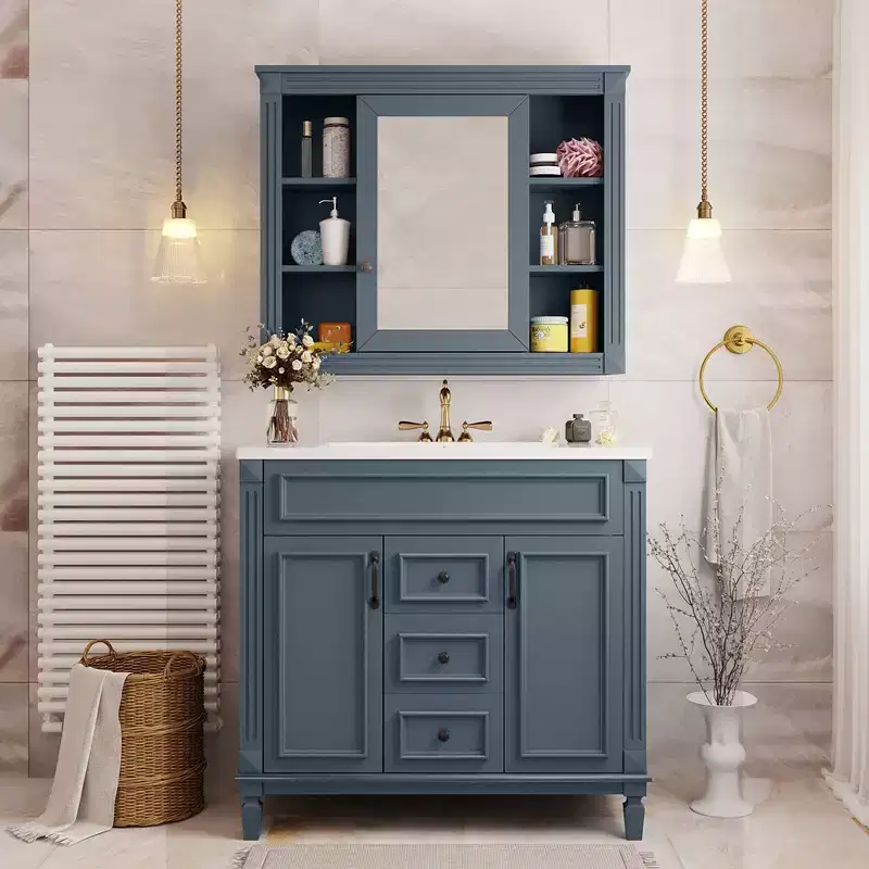 GDFStudio Huxley 36'' Modern Bathroom Vanity with Ceramic Sink, Mirror Cabinet and 2 Drawers
