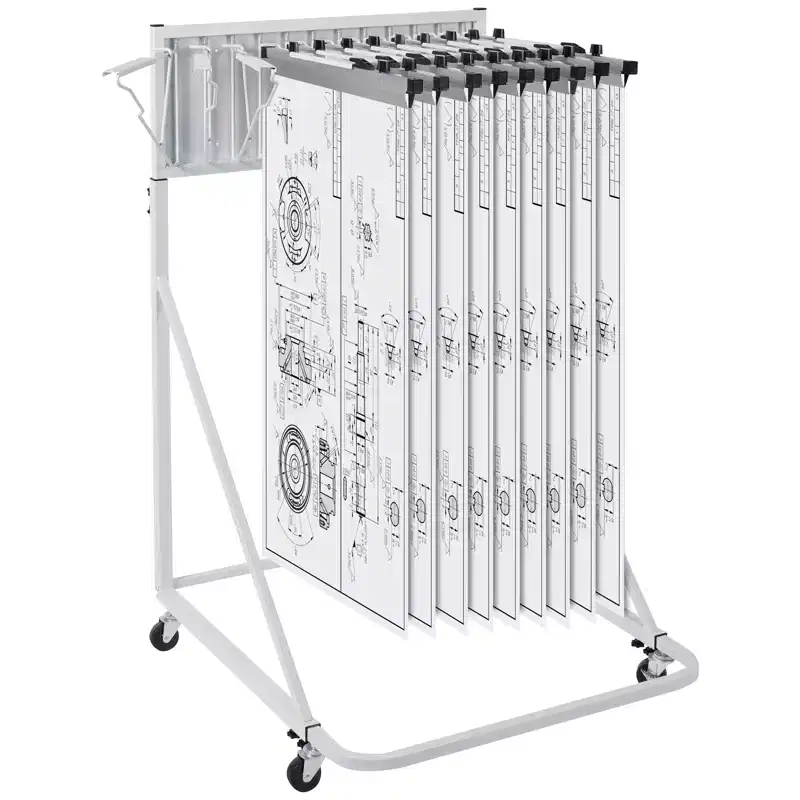 Mobile Blueprint Storage Rack with 12 Pivot Brackets �C Adjustable Height & Width