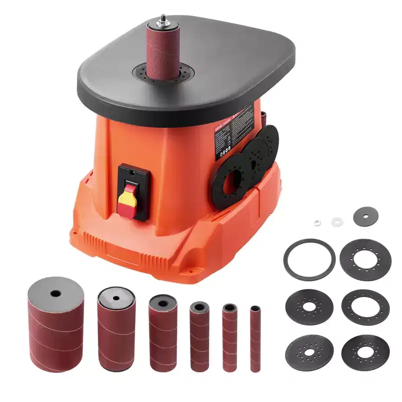 VEVOR Oscillating Spindle Sander, 2400RPM Benchtop Spindle Sander with 6 Sleeves (1/2-3), 5/8 Stroke, 15.6 x 11.6 Cast Iron Worktable, Orange
