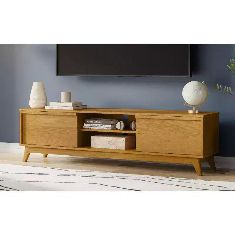 Noelle 72 inch Wide Solid Wood Mid Century Modern Low TV Stand For TVs up to 80 inches