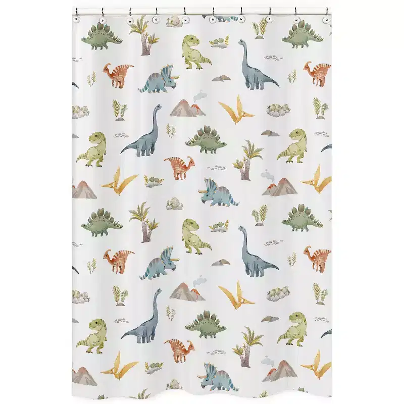 Sweet Jojo Designs Boy Shower Curtain 72in.x72in. Watercolor Dinosaur Dino Multicolor