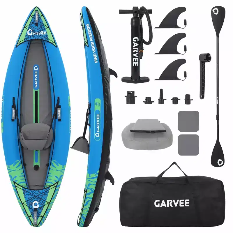 GustoWave 2-Person Inflatable Kayak Set with Kayak Paddles and Pump  PVC Mesh and Brushed Fabric