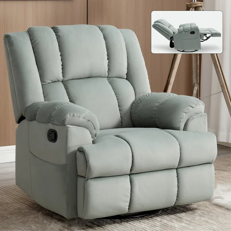 Oversized Swivel Rocker Fabric Recliner Chair with Pillow Top Arms