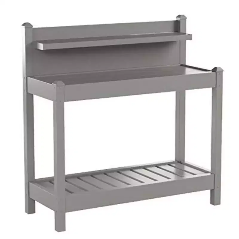 Dura-Trel Greenfield PVC Vinyl Indoor Outdoor Table Potting Bench Station with Shelf for Plant Accessories & Gardening Supplies Storage, White