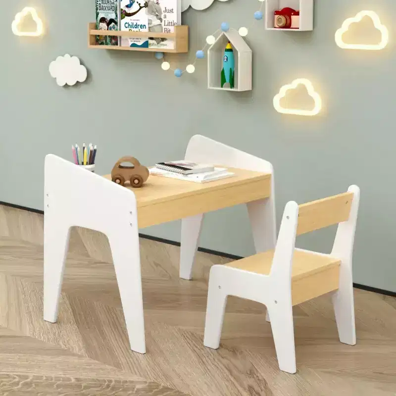 Kids Wood Table and Chair Set (1 Chair Included), ideal for arts & crafts, snack time, homeschooling, homework, and more.