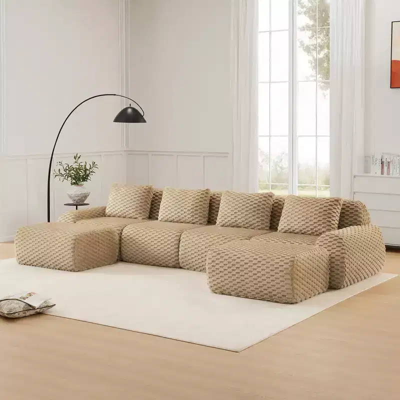 146 U-Shaped Modular Sofa Flannelette 4-Seater Ottoman Buckle No Assembly Light Camel