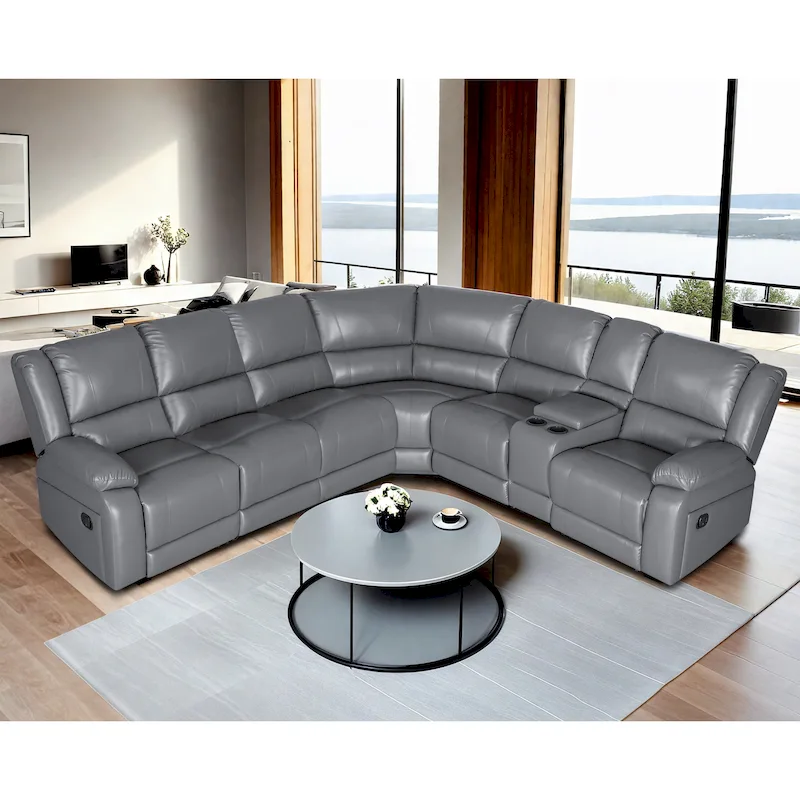 129W Faux Leather 6-Seat Large Manual Reclining Sectional Sofa