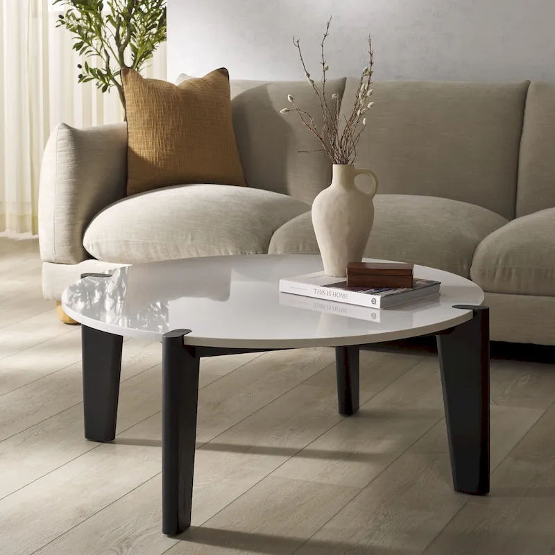 Marble Top Round Coffee Table - 40 In. W x 40 In. D x 16 In. H - 40W x 40D x 16H