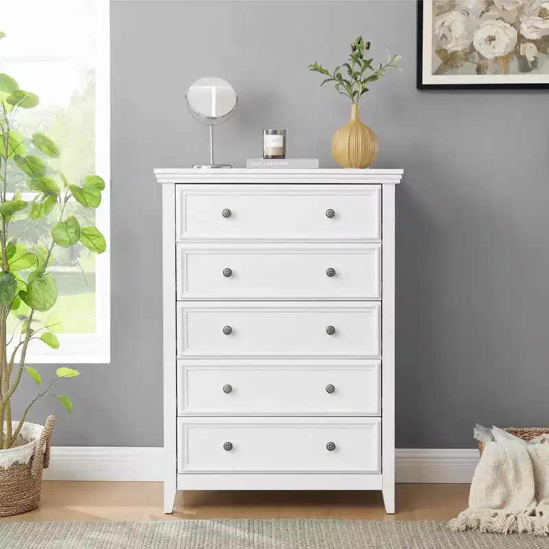 Modern 5 Drawer Dresser, Chest of Drawers with Metal Handle, for Closet Organizers