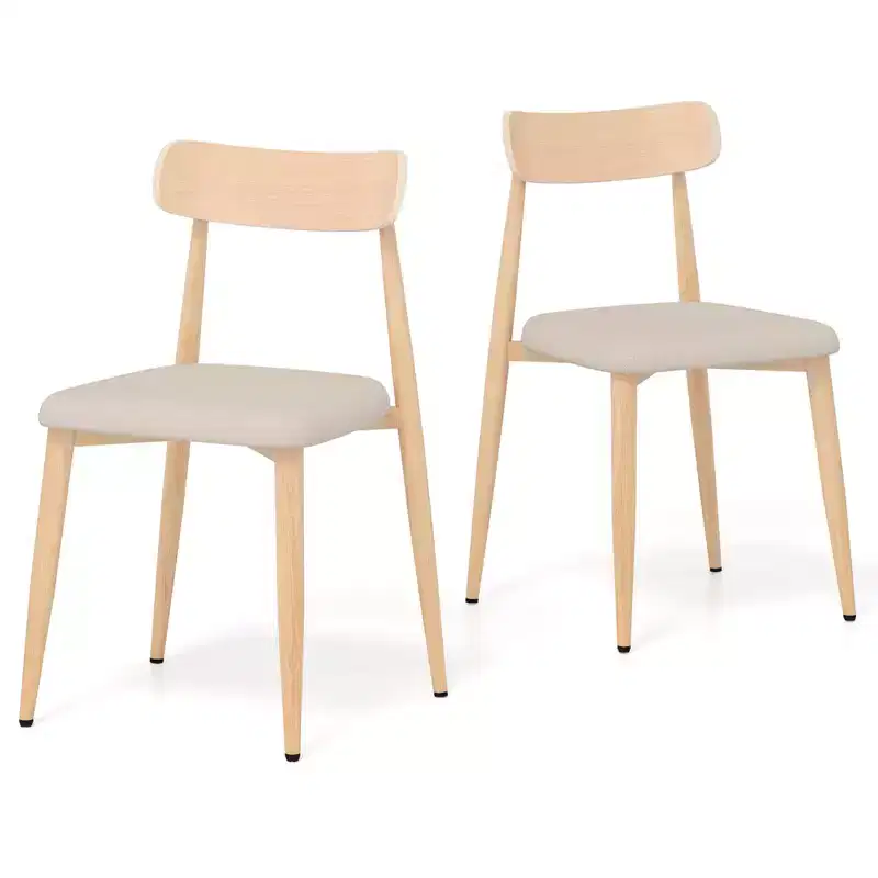 Costway Modern Upholstered Dining Chairs Set of 4 Linen Fabric Mid-Century Modern Accent Armless Chair w/ Wood-Like Metal Legs
