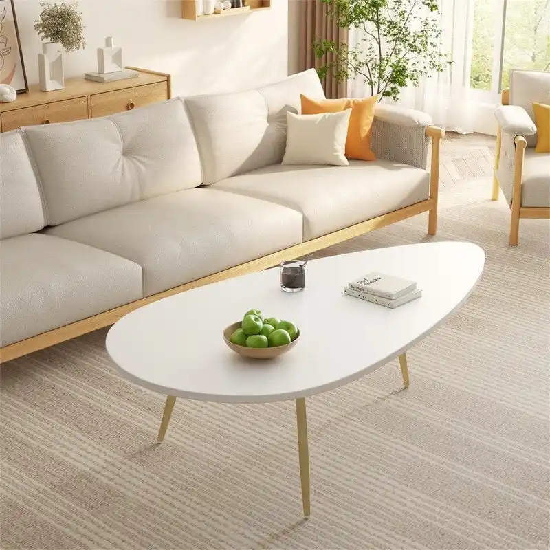 Oval Drop-Shape Coffee Table with Metal Legs, Multi-Color