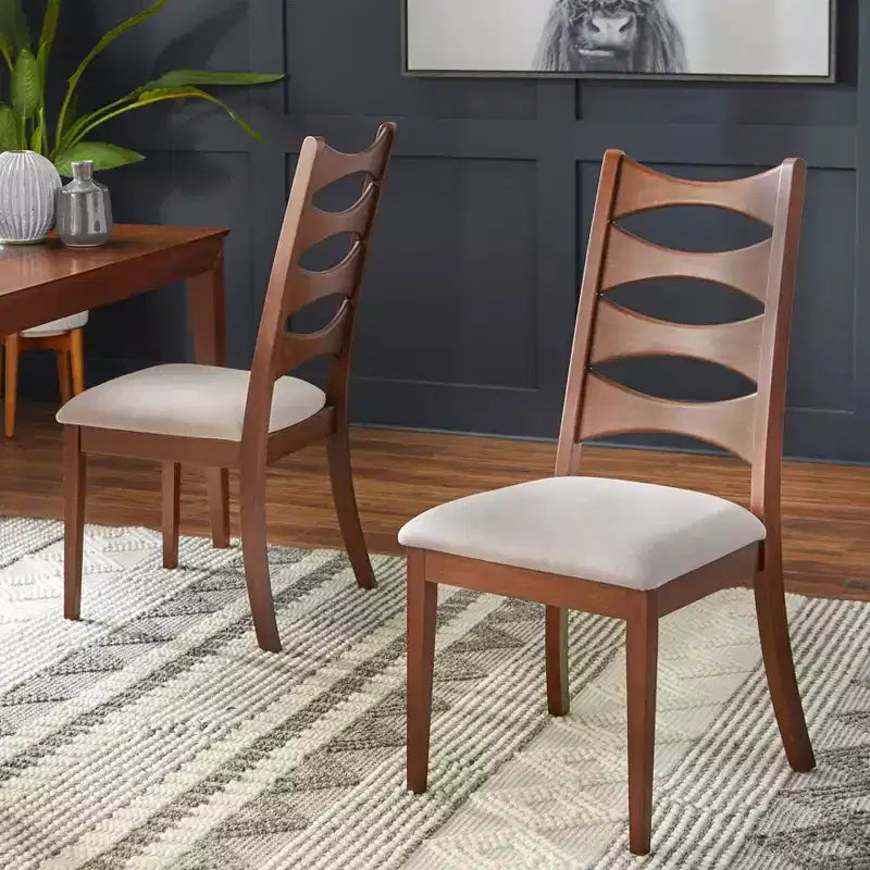Lifestorey 7pc Lydon Modern Dining Set Walnut: Mid-Century Modern, MDF, Polyester Upholstered Chairs