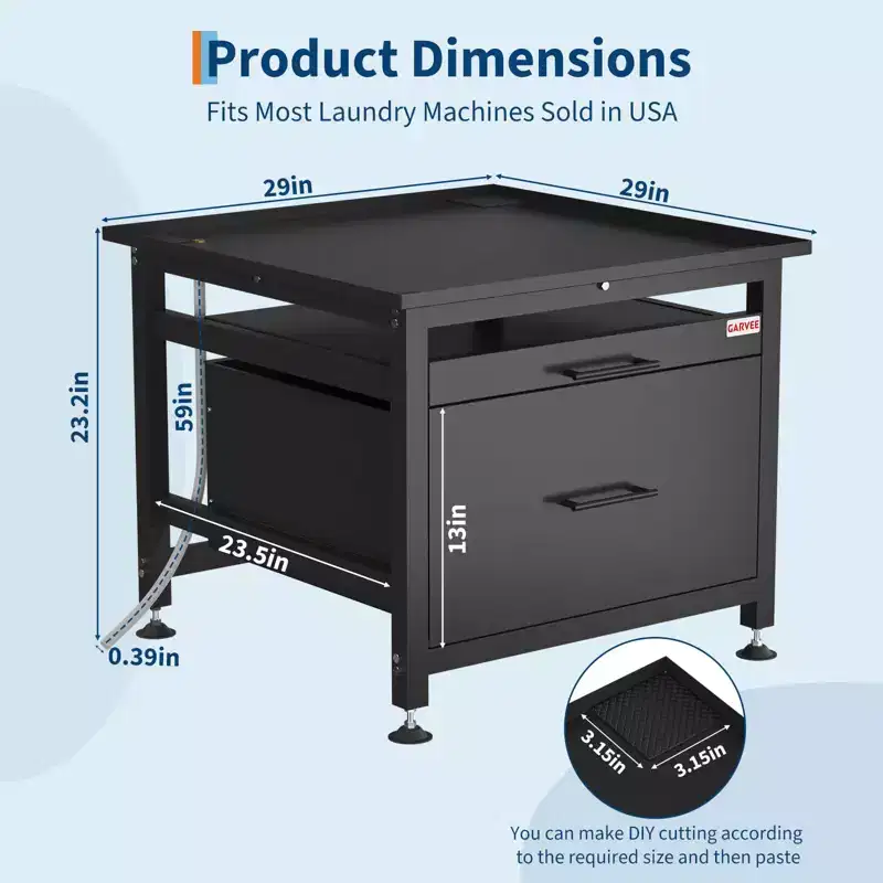 29x29x23 Heavy Duty Washer/Dryer Pedestal  850LB Capacity with Pullout Shelf & Drawer for Universal Anti-Vibration Support