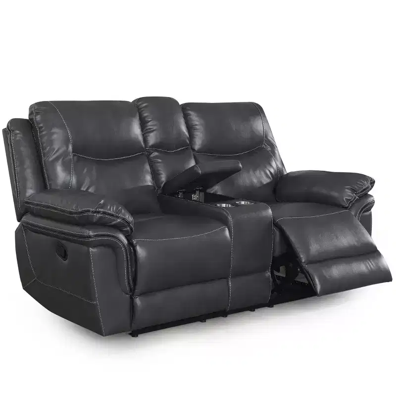Isabella Upholstered Console Loveseat Gray: Storage, Cup Holders - Steve Silver Co.