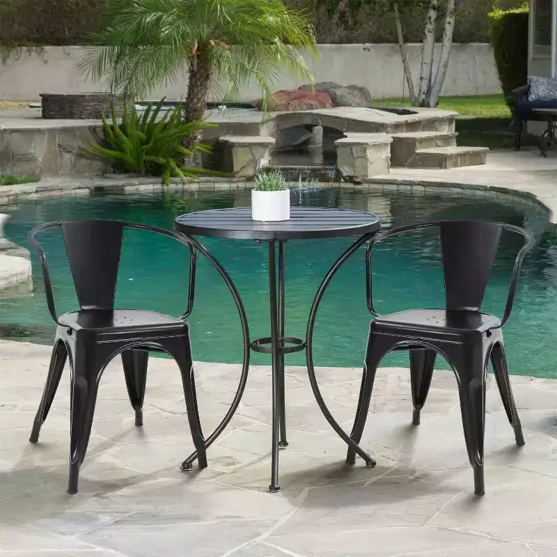BestMassage Metal Dining Chairs Set of 4 Patio Chairs, Black/Brown