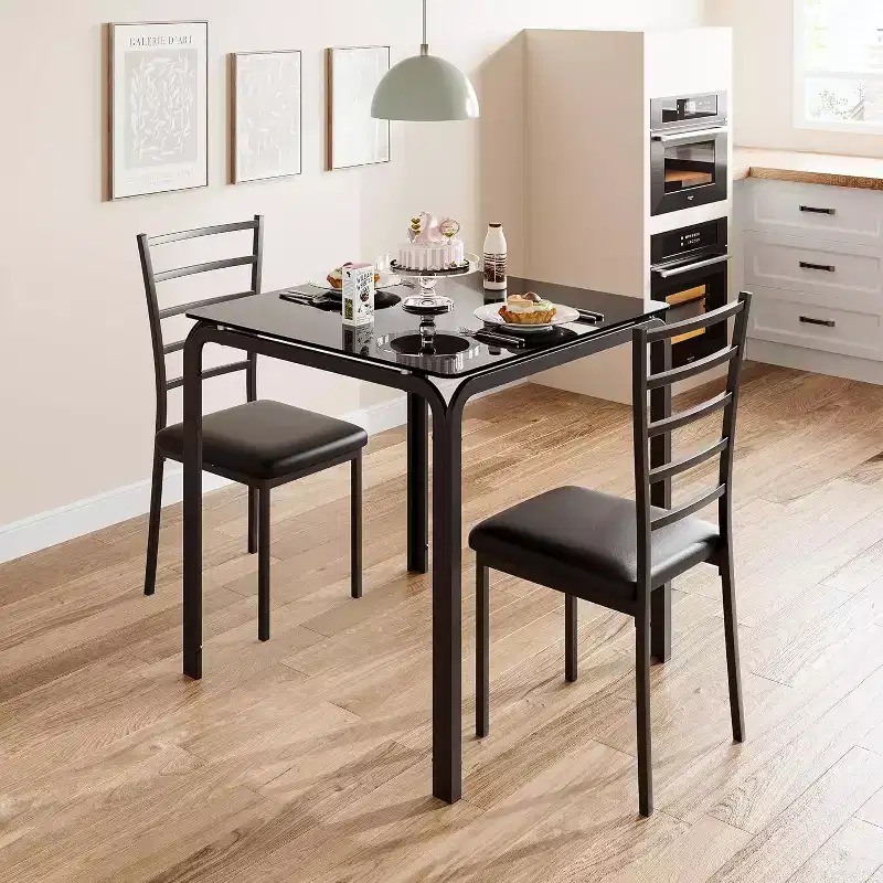 Kitchen Table Set 3 Piece Wooden Dining Table Set for 2 Person Square Table and Chair Small Farmhouse Table Set for Kitchen Restaurant