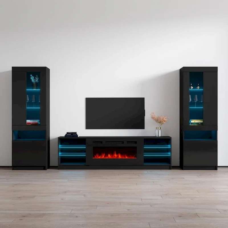 Black / Gray / White Electric Fireplace Wall Unit Entertainment Center for 1 Room
