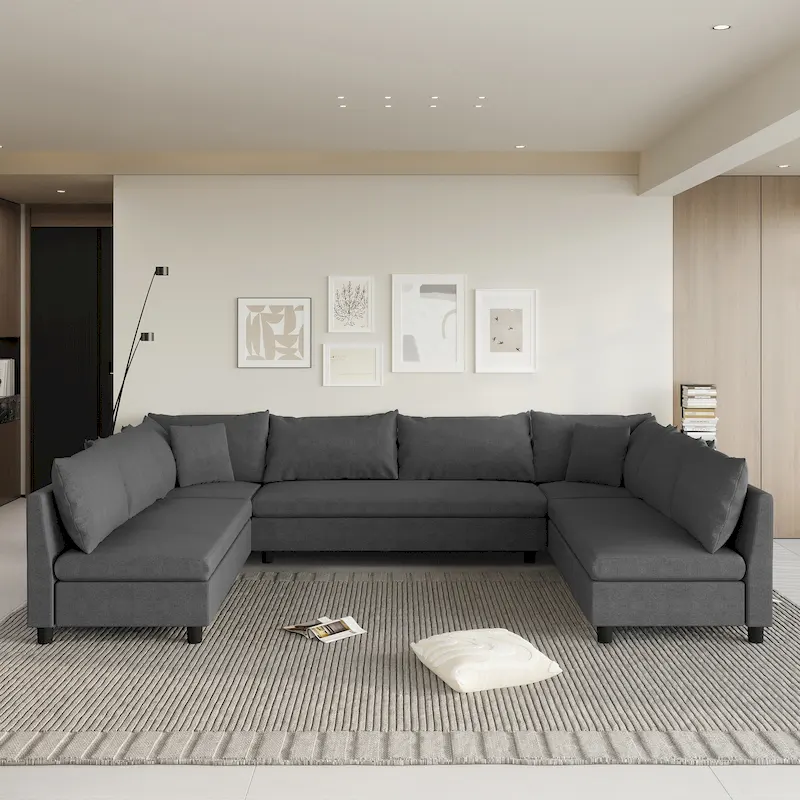 116 Chenille U-Shaped Modular Sectional Sofa, 8-Seater