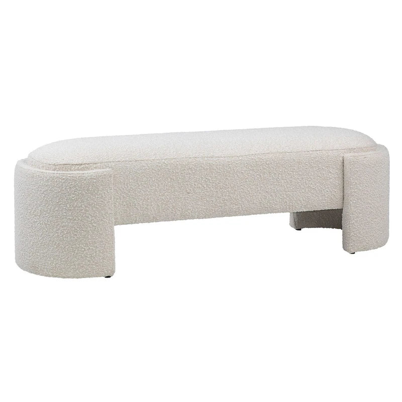 Boucle Round Bench with Half-Bezel Foot, Off-White