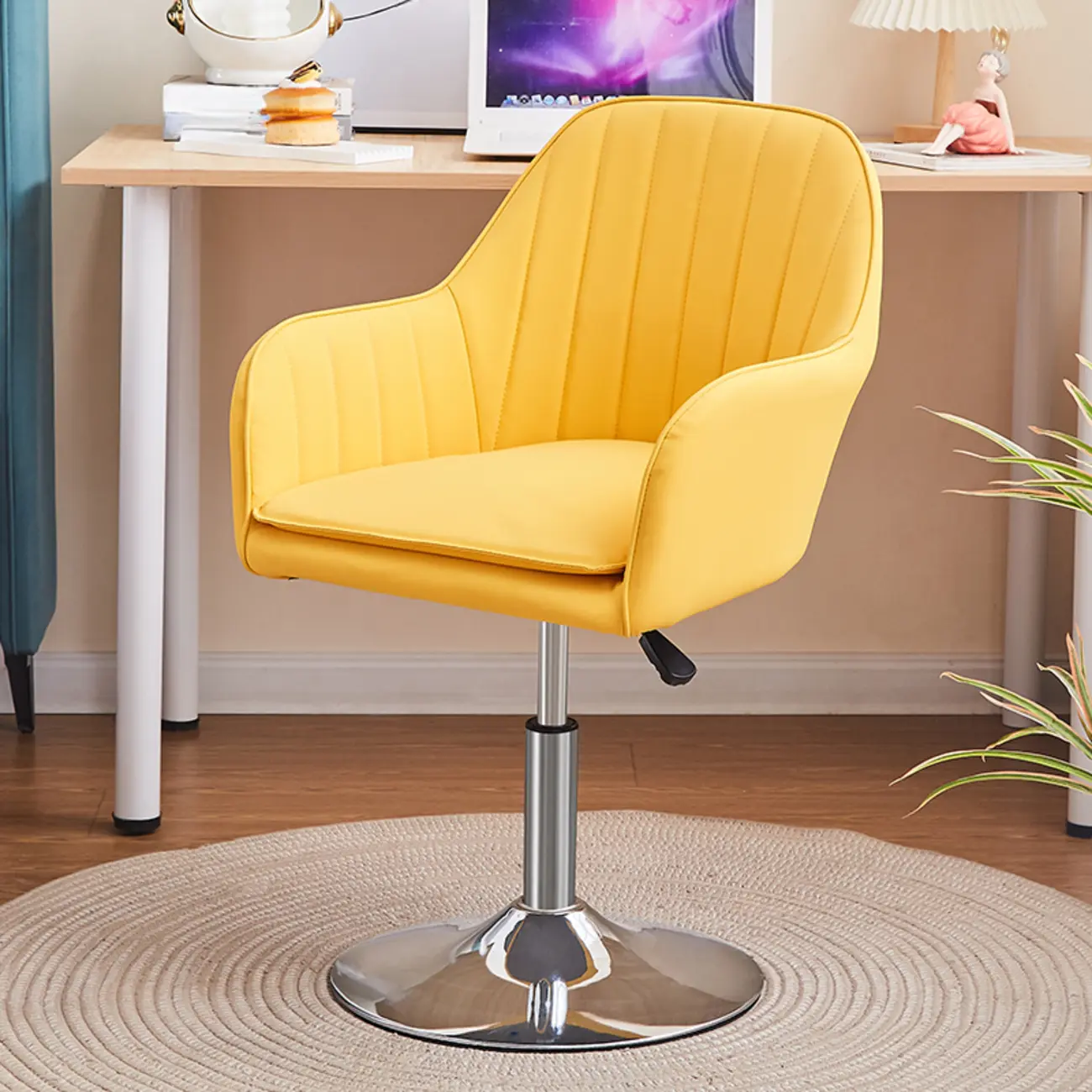 Sleek Grey Leather Swivel Office Chair