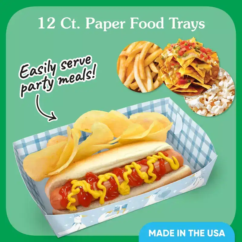 Big Dot of Happiness One Silly Goose Blue Paper Food Trays, Disposable Food Boats for Boy 1st Birthday Party, Double-Sided Paper Meal Holders - 12 Ct