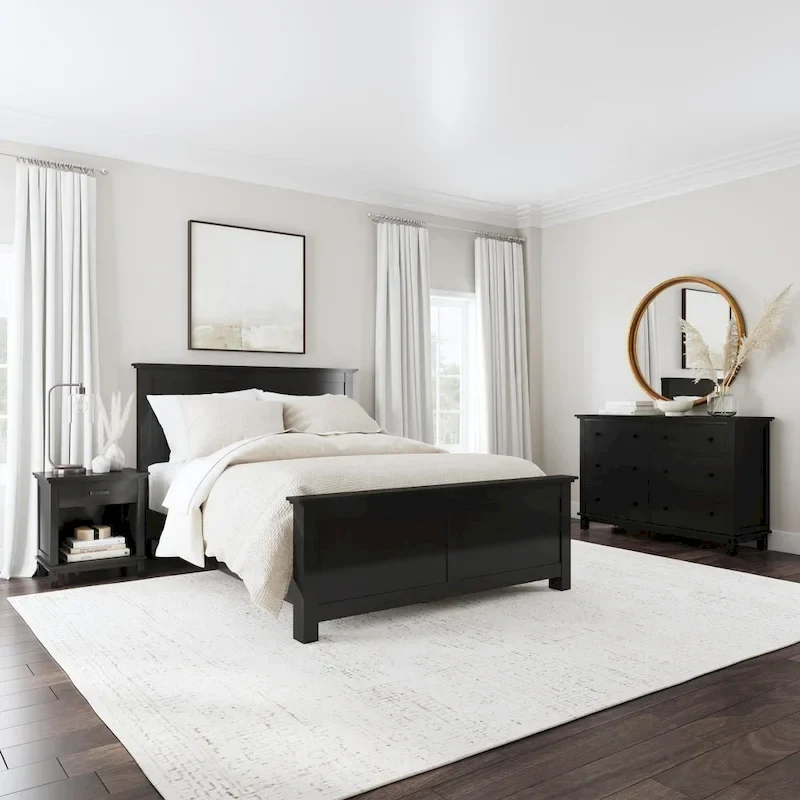Oak Park Black Wood Queen Bed, Nightstand and Dresser by Homestyles