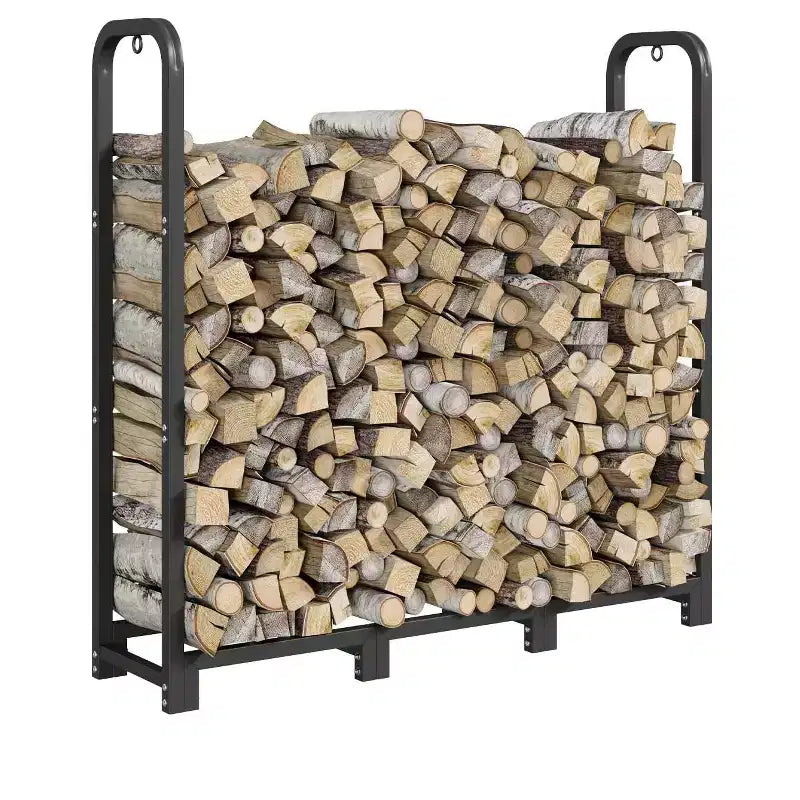 Firewood Rack Stand 4ft, Steel Log Holder, Wood Pile Storage Organizer for Fireplace Fire Pit, Heavy Duty