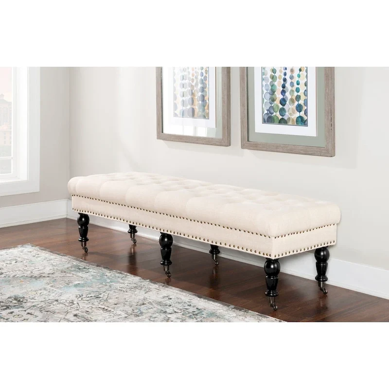 Linon Mendocino Natural Linen Tufted Entryway Bench