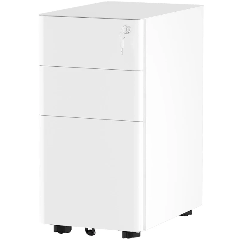 Mobile Steel File Cabinet with Lock Three Drawers White Black