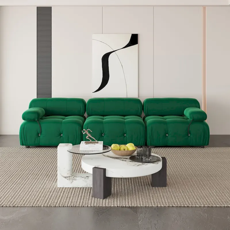Velvet Fabric Upholstered Modular Sectional Sofa Modern Couch