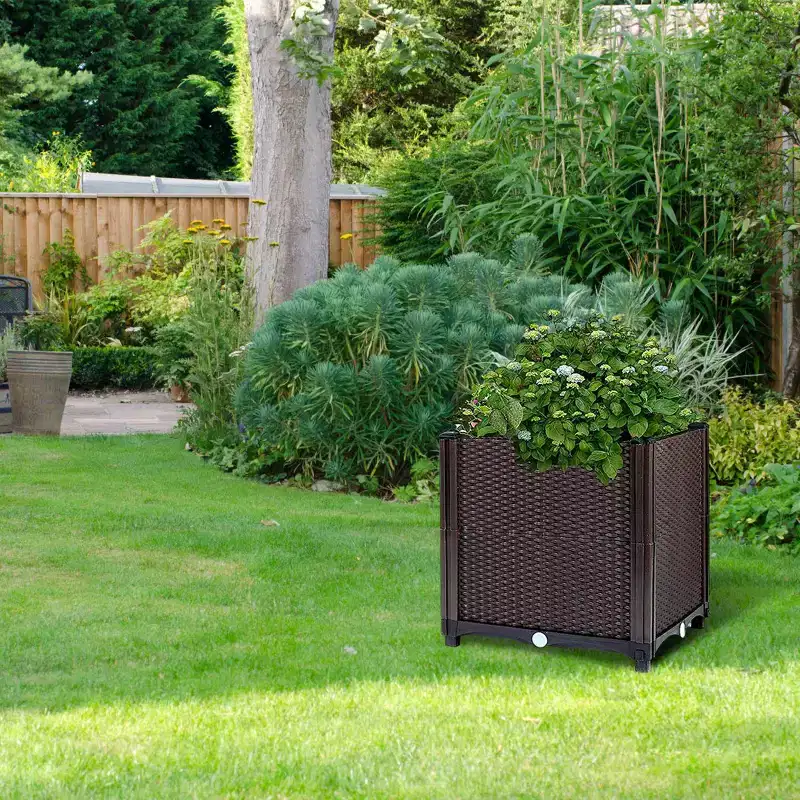 NAYSAYE Planter Raised Garden Bed Self Watering Tray Durable PP Material for Outdoor Garden Patio Balcony, Brown, 11.8*11.8*13.8