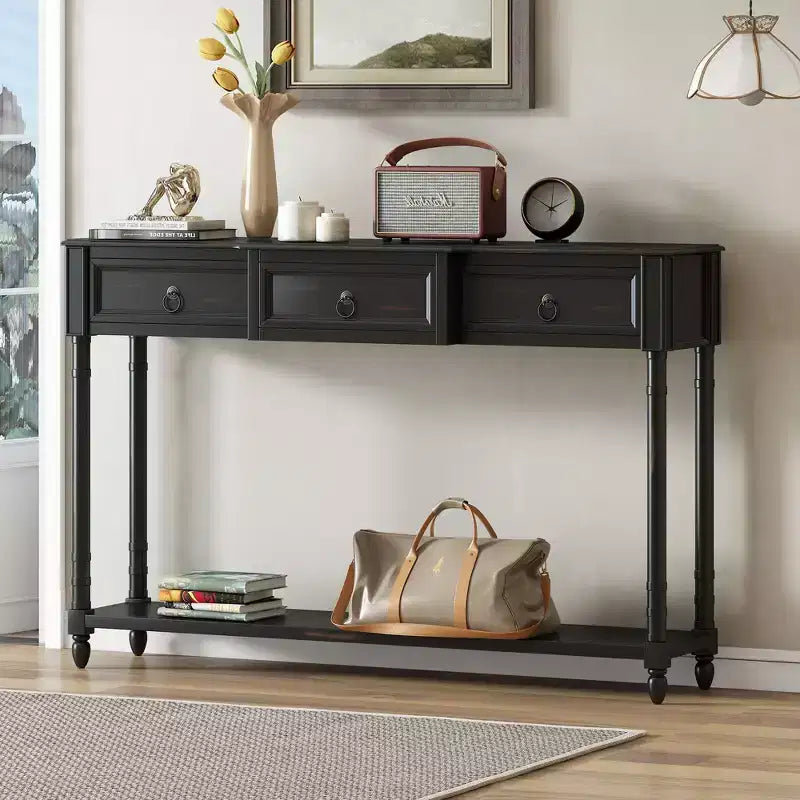 52 Vintage Console Table with 3 Drawers & Large Shelf, Entryway Hallway Table for Living Room