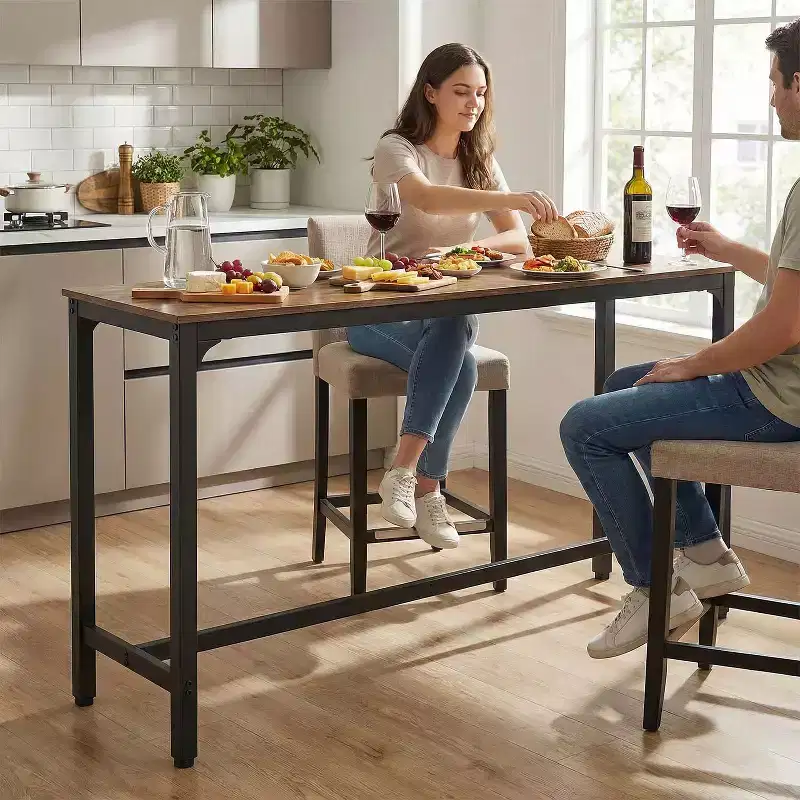 BestMassage Bar Height Pub Table  55IN Modern Industrial Design with Multi-Scene Versatility, Brown