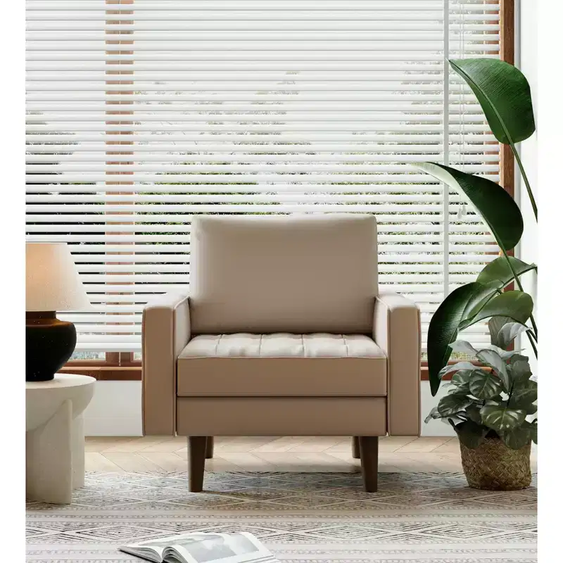 Tree City - 32'' Faux Leather Tufted Square Accent Armchair - Modern Chair for Living Room, Bedroom, Office & Small Spaces