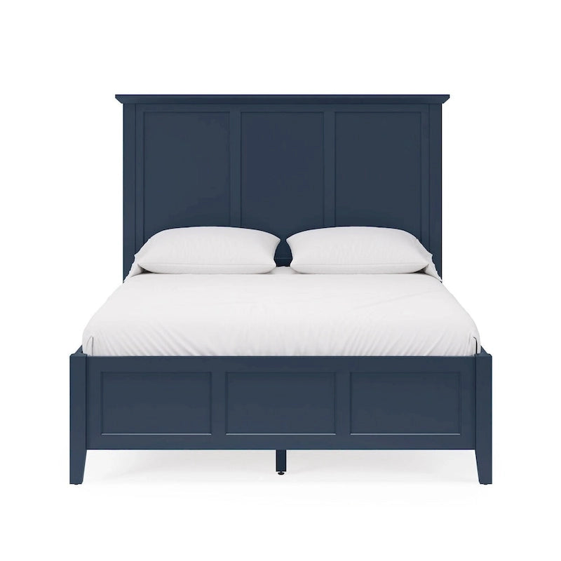 King Solid Wood Bed – Blue, Three-Panel Headboard, Crown Molding, Mahogany, Sleeps 1