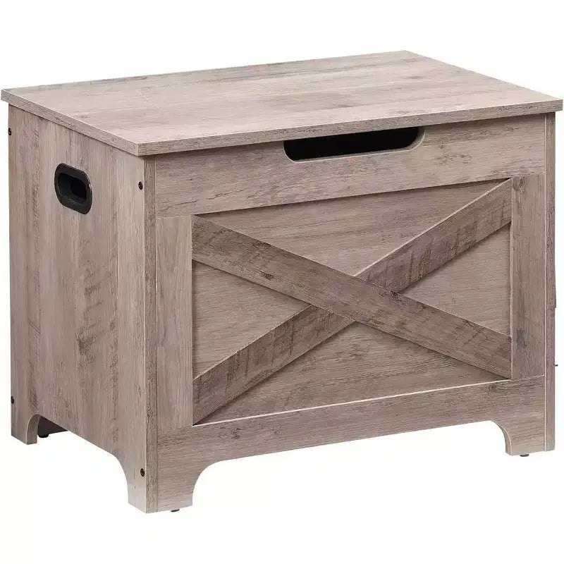 Wooden Storage Bench with Safety Hinge, Multi-Use Seat and Organizer with Side Handles