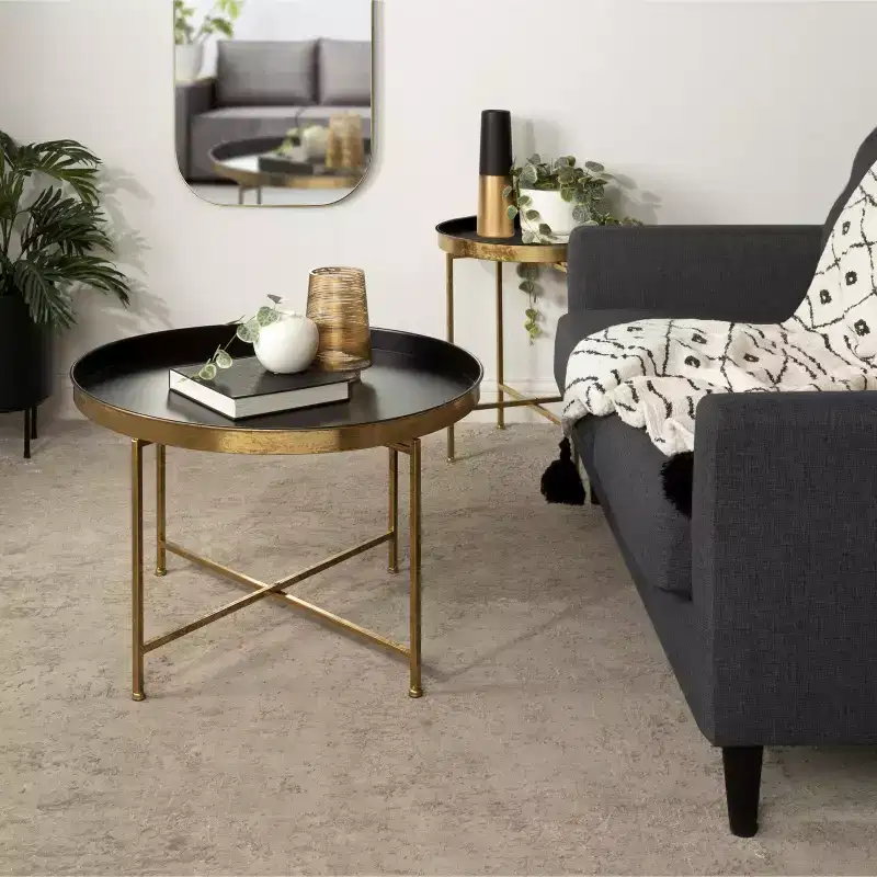 Gold & Black Round Iron Coffee Table, 1-Person