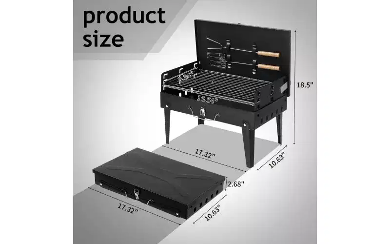 Karl Home Portable Square Charcoal Grill in Black