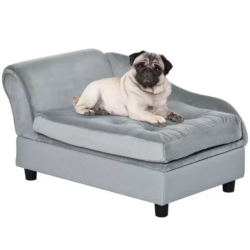 Okak Luxury Dog Couch with Hidden Storage, Modern Elevated Dog Bed with 3 Foam, Cushy Dog Sofa for Puppies and Little Breeds