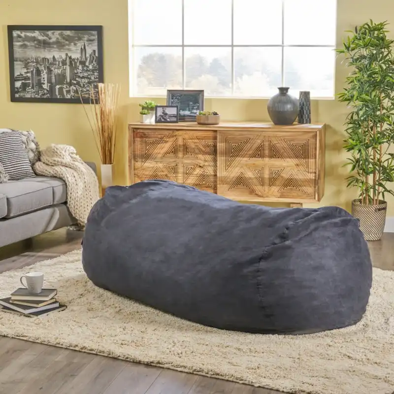 Black Cylindrical Suede Bean Bag, 1-Person