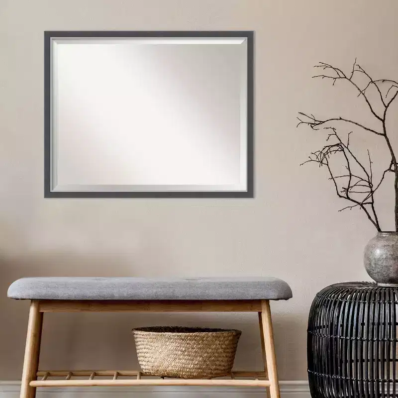 Black/Silver Rectangular Framed Wall Mirror, Single, Wall-Mounted