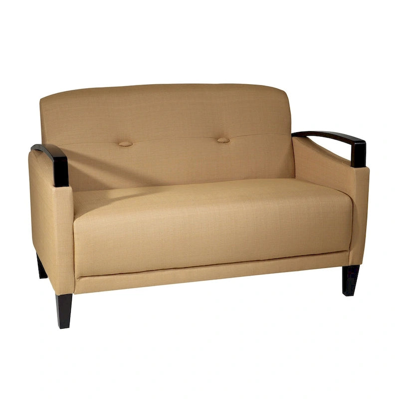 OSP Home Furnishings Main St. Loveseat with EasyClean Interlace Fabric & Espresso Finish Wood Arms & Legs