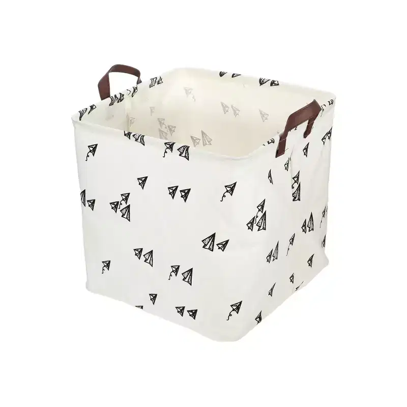 Unique Bargains Foldable Square Laundry Basket 1831 Cubic-in Black White 1 Pc Airplane