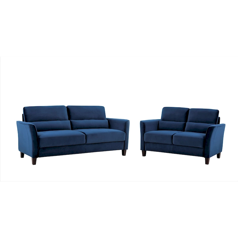 2 Pieces Mid Century Modern Upholstered Sloped Arms Living Room Set, Loveseat and Sofa