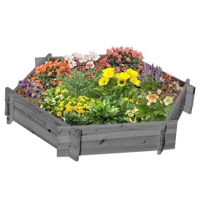 Outsunny 39 x 36 Screwless Raised Garden Bed, Hexagon Planters for Outdoor Plants, Easy Assembly for Vegetables, Flowers, Herbs