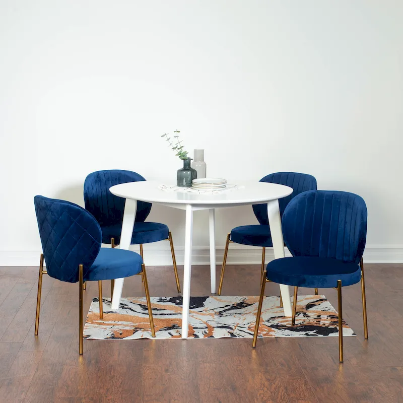 Roundhill Furniture Amoa Contemporary 5-Piece Dining Set, White Round Table and 4 Chairs