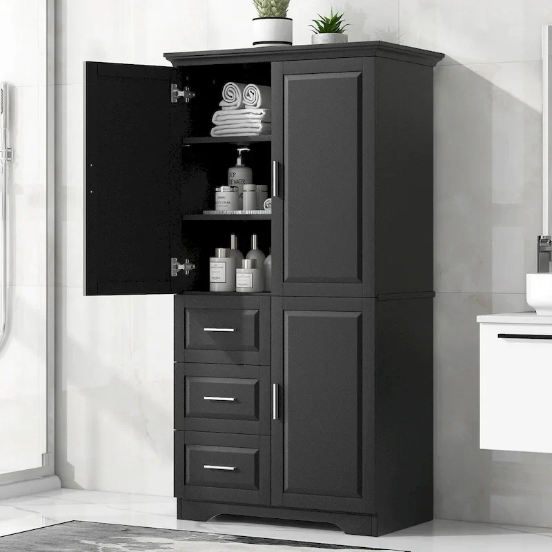 Tall and Wide Storage Cabinet with Doors and Three Drawers