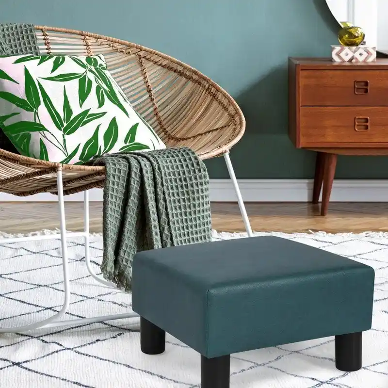Small Square Footstool Ottoman Modern Fabric Footrest Stool