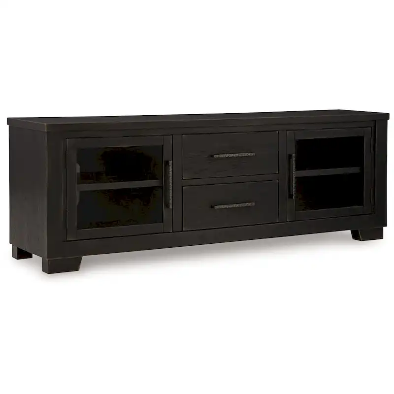 Large TV Media Console, 2 Drawers, 4 Shelf, Black Wood, 80 Inch